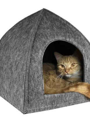 Будиночок шатер для кота собаки 40х40х42 см сірий