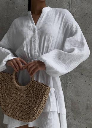 Белое женское платье лето муслиновое 42-52 размера2 фото