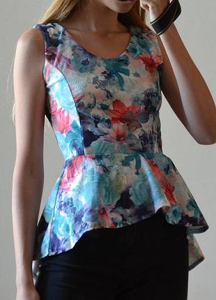 Майка баска  цветочная голубая розовая с цветами