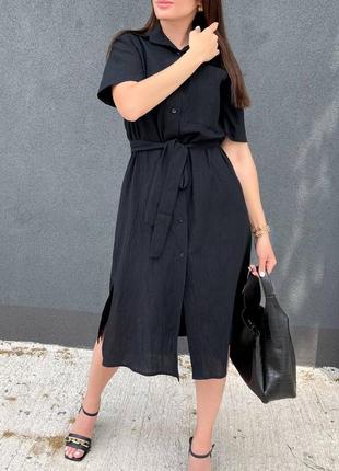 Черное летнее платье с разрезами 42-52 размера