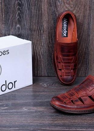 Мужские кожаные летние туфли matador brown6 фото