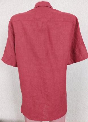 Льняная рубашка свободного прямого кроя с короткими рукавами7 фото