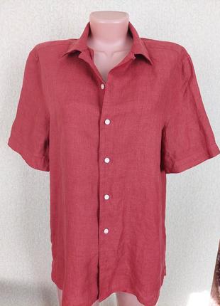 Льняная рубашка свободного прямого кроя с короткими рукавами2 фото