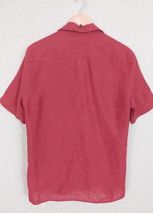 Льняная рубашка свободного прямого кроя с короткими рукавами4 фото