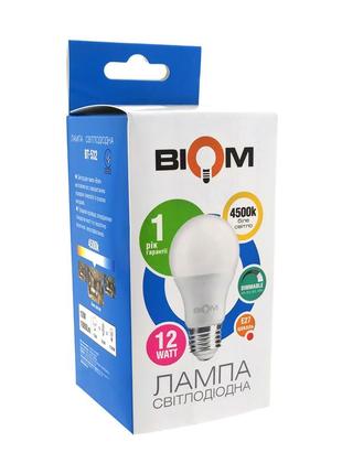 Светодиодная лампа biom bt-532 а60 12w e27 4500k груша switch dimmable