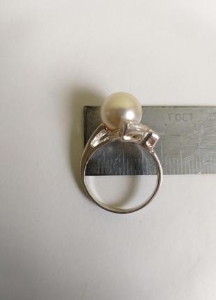 Серебряное кольцо с жемчугом. серебро 925 проба с трезубцем. срiбло.9 фото