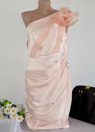 Брендовое розовое атласное макси платье с розой asos этикетка2 фото