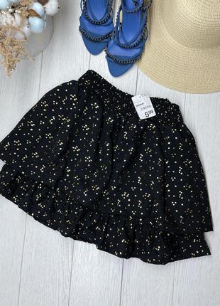 Новая чёрная шифоновая юбка юбка в горох короткая юбка из шифона ярусная юбка летняя