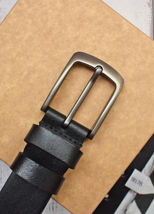 Ремень кожаный мужской классический брючный черный базовый с матовой пряжкой для брюк orest2 фото
