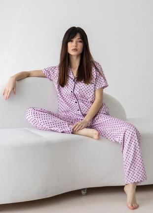 Женская пижама на пуговицах из полисатина в горошек nicoletta туреченица.1 фото
