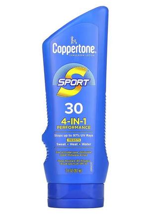 Coppertone sport сонцезахисний лосьйон ефективність 4-в-1 spf 30. 207 мл