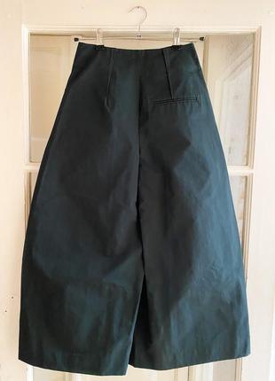 Стильные широкие брюки, кюлоты темно зеленого цвета, размер 347 фото