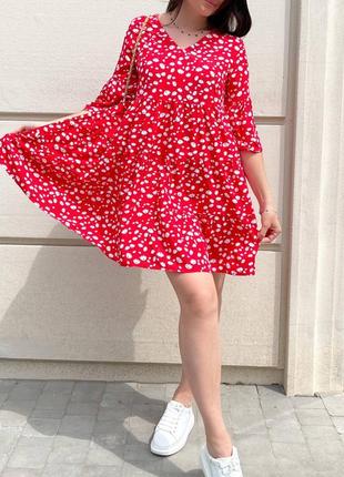 Платье женское короткое летнее легкое цветочное базовое на лето белое розовое черное красное синее батал нарядное повседневное6 фото