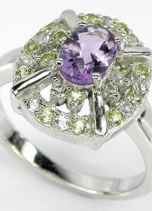 Серебряное кольцо с природными камнями 17.5p лиана1 фото