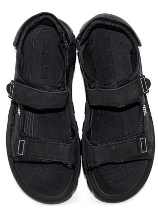 🔵 черные мужские сандалии босоножки из нубука на липучках5 фото