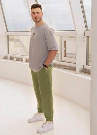 Спортивні штани брюки чоловічі джогери легкі літні базові повсякденні зелені салатові чорні коричневі бежеві батал2 фото
