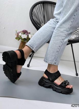 Босоножки женские черные на платформе спортивные сандали4 фото