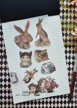 Стикеры # 29 для скрапбукинга,bullet journal, наклейки на планшетке, наклейки, изображение для ежедневника блокнот планер котики кролики