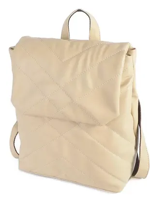 Стильний світлий стібаний жіночий рюкзак із якісного шкірозамінника бежевий (№678)1 фото