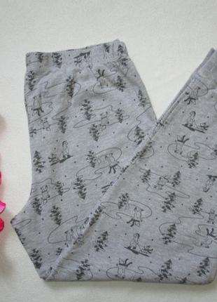 Трикотажные домашние пижамные брюки серый меланж в зимный принт мишки george5 фото