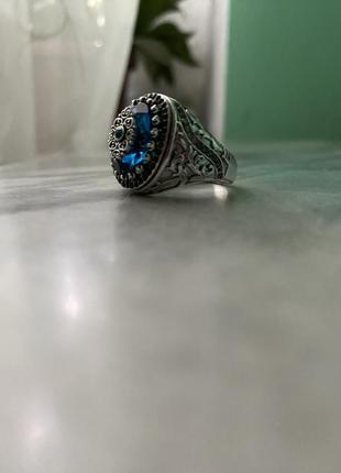 Кільце перстень колечко в турецькому стилі ручна робота розмір 19 з синім камнем7 фото