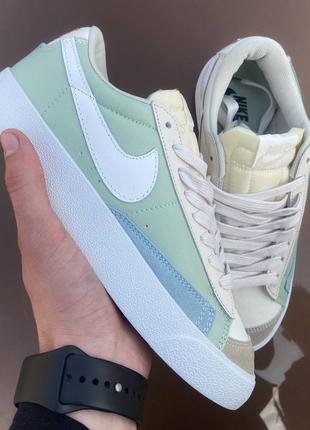 Nike blazer low beige green4 фото