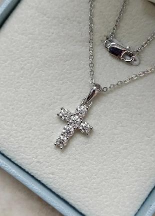 Серебряная цепочка с крестиком инкрустированная камнями «бриллиантами» муассанитами