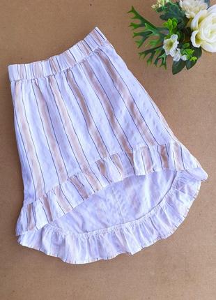 Стильная белая коттоновая юбка в полоску на девочку 5-6 лет