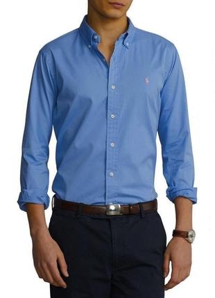 Оригінальна сорочка polo ralph lauren classic fit garment-dyed twill shirt in blue з нових колекцій1 фото