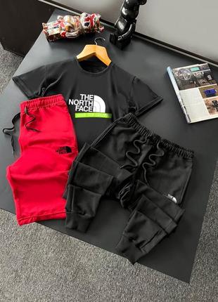 Летний чёрный спортивный костюм комплект с принтом the north face літній чорний спортивний костюм the north face