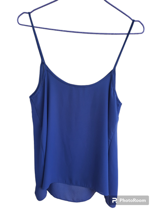 Легка гарного синього кольору базова майка топ блуза в білизняному стилі на бретелях від papaya2 фото