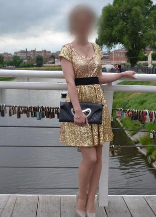 Платье золотистые блёстки, выпускное, размер 40-42