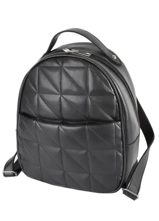 Жіночий якісний фабричний стьоганий молодіжний рюкзак на блискавці чорний (№740)1 фото