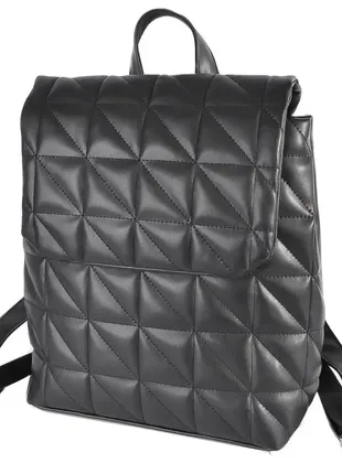 Жіночий якісний фабричний стьоганий багатофункціональний жіночий рюкзак під клапаном чорний (№743)