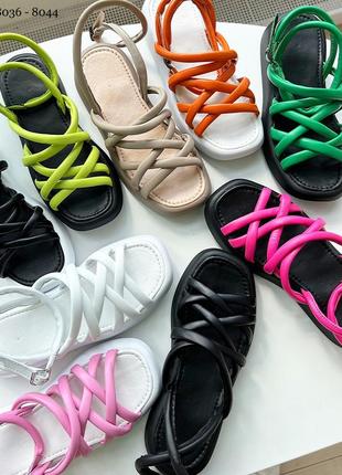 Босоніжки, фуксія/чорний, натуральна шкіра9 фото