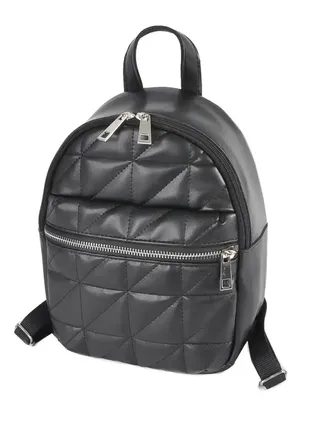 Жіночий якісний фабричний стьоганий молодіжний рюкзак на блискавці чорний (№750)