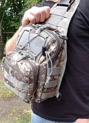 Тактический однолямочный рюкзак tactic через плечо на 5 литров городская барсетка с системой molle pixel2 фото
