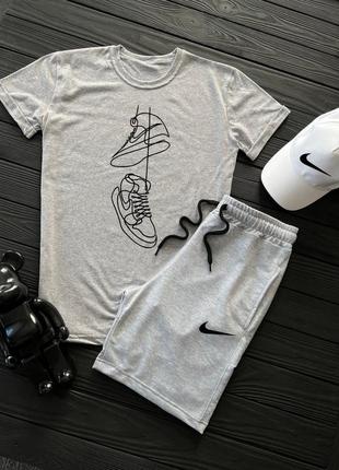 Летный серый спортивный костюм комплект с принтом nike летний серый спортивный костюм nike футболка шорты найк