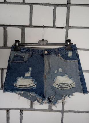 Короткие женские рваные джинсовые шорты, комбинированные3 фото