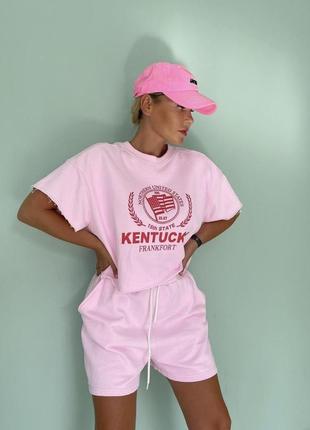 Костюм 2-х к (футболка + шорты) женский летний качественный розовый барби голубой1 фото
