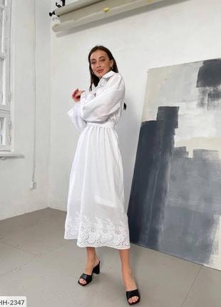 Шикарне довге біле бавовняне перфоровані вишивкою плаття сарафан прошва5 фото