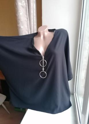 Трендова чорна блузка з кільцями супер батал великий розмір італія (к003)