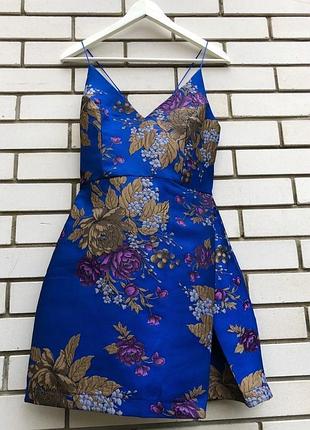 Жаккардовое синее цветочное платье missguided