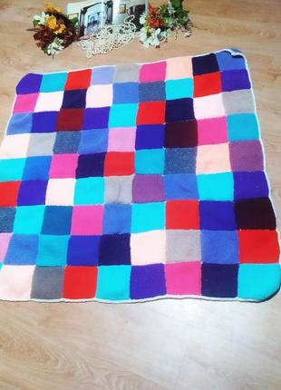 Нереально класний теплий яскравий вязаний плед покривало одіяло ручна робота клітинка нове клеточка