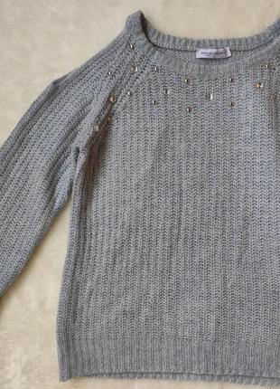 Блакитний светр пухнастий джепер в'язана кофта мохер вовна зі стразами камінням rinascimento італія3 фото