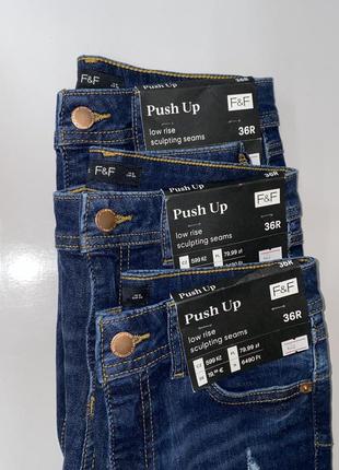 Новые джинсы с push up эффектом, приталенные, с этикетками, бренд f&f