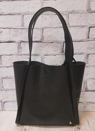 Сумка жіноча велика натуральна шкіра чорна плетінка 1695