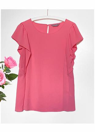 M-l  рожева блузка блуза короткий рукав рюші волан6 фото