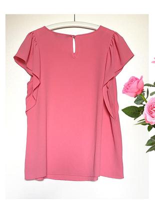 M-l  рожева блузка блуза короткий рукав рюші волан5 фото