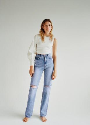 Джинсы с разрезами wide leg high waist zara / потертые джинсы